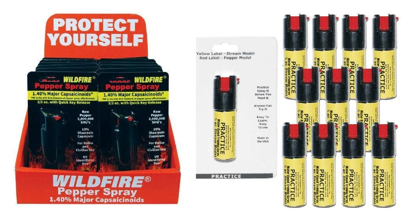 12) Wildfire Black Hard-Case Pepper and Practice Sprays with Display