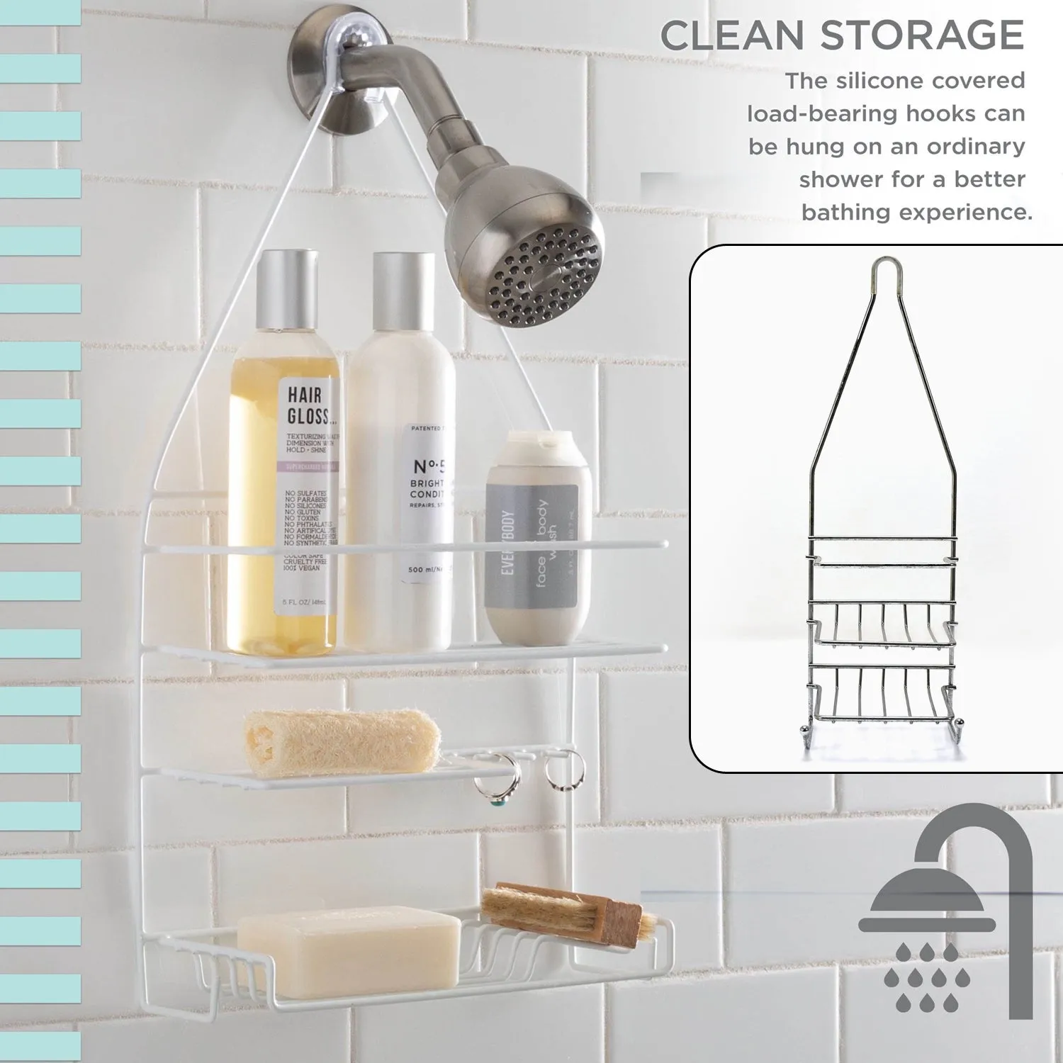 5150 Shower Caddy with Adjustable Arms Holder Bathroom Shelves Storage Rack