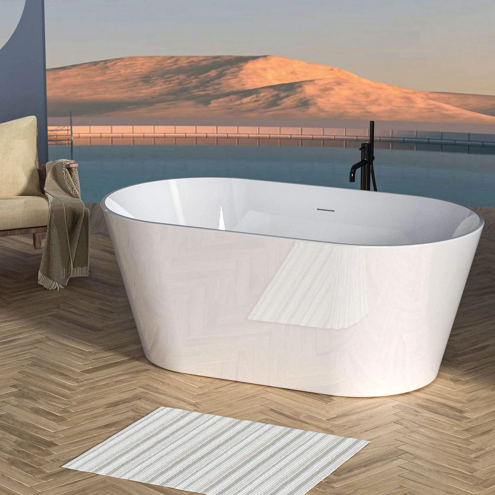 54'' White Oval Acrylic Bathtub