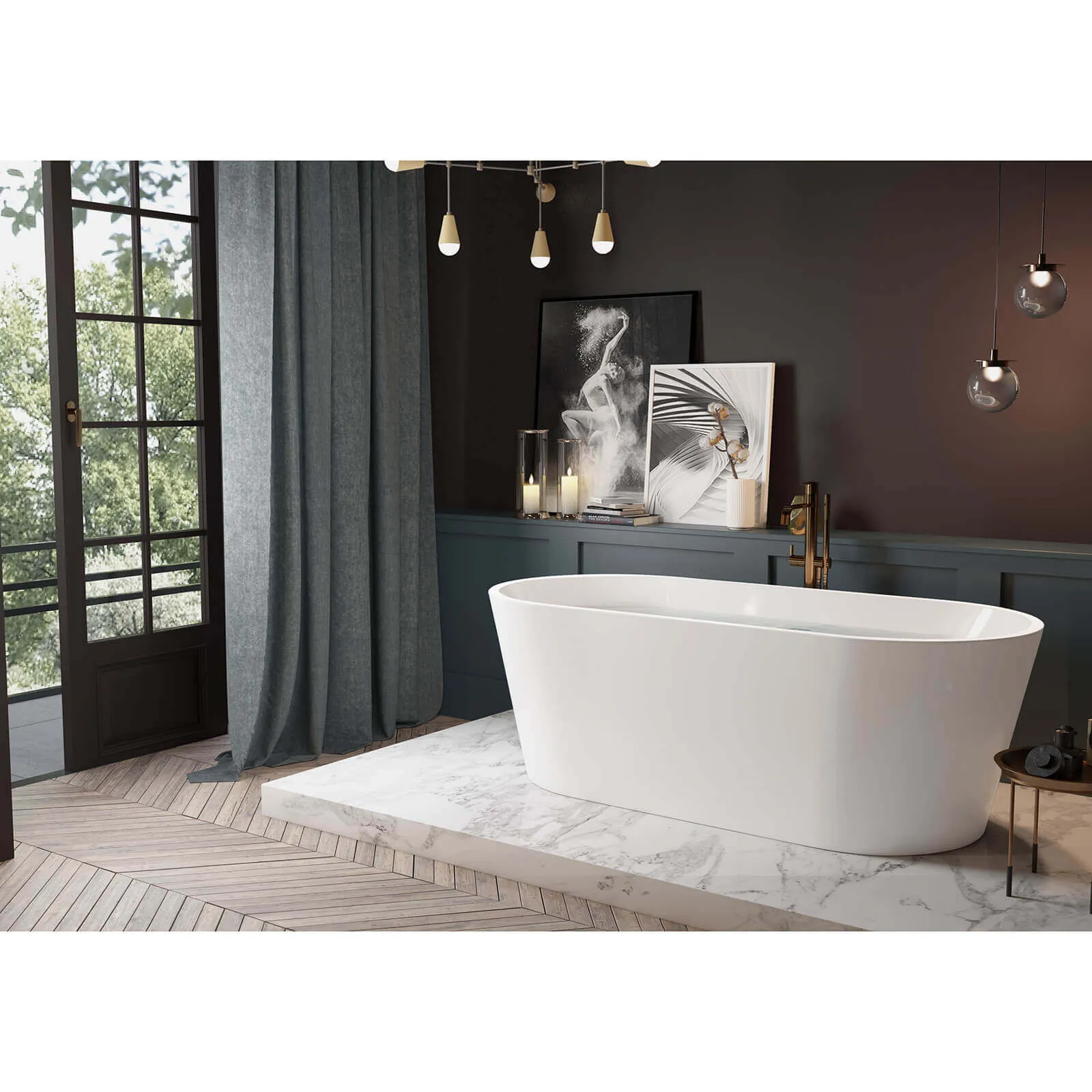 54'' White Oval Acrylic Bathtub