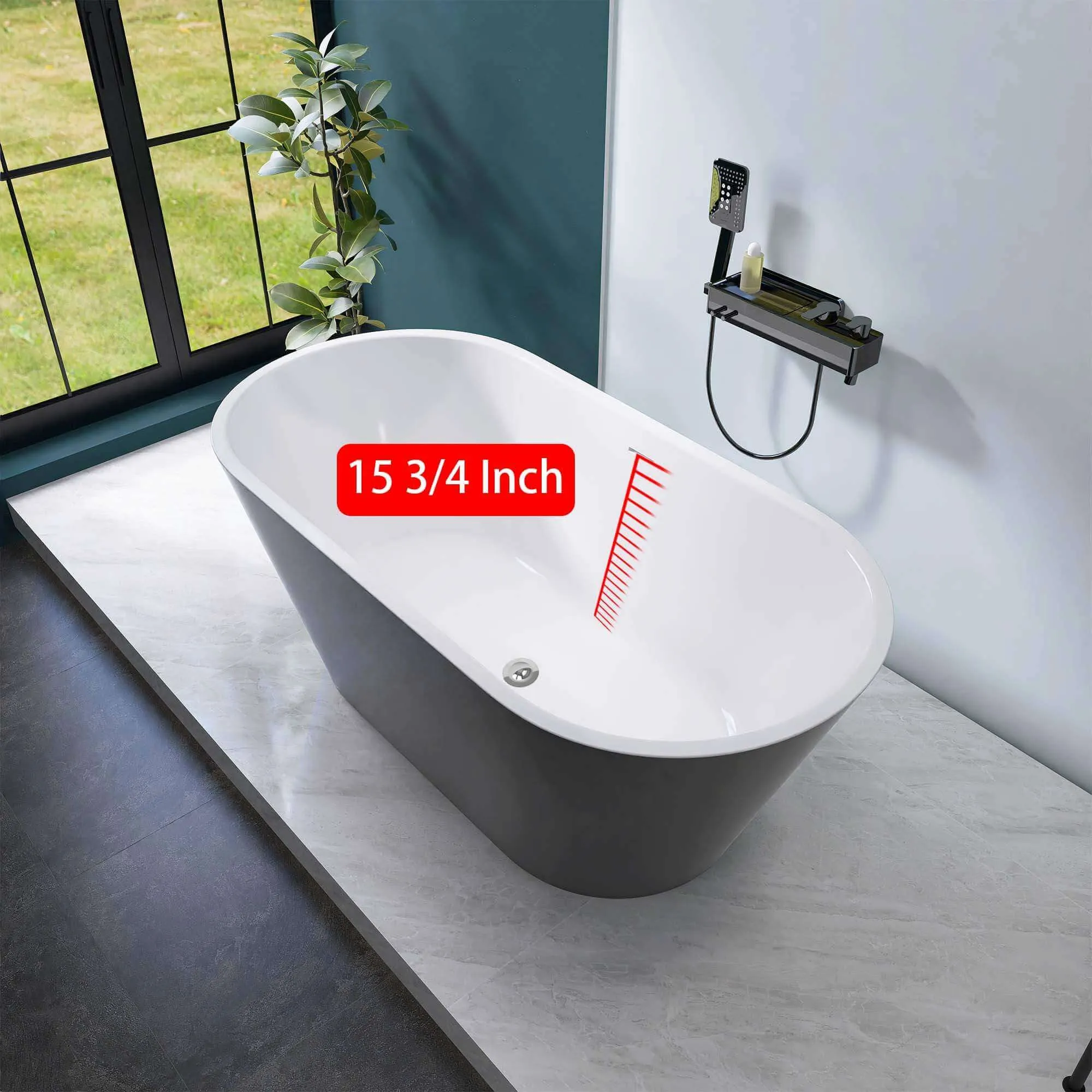 59" Acrylic Tub with Pop-Up Drain and Center Overflow Outlet