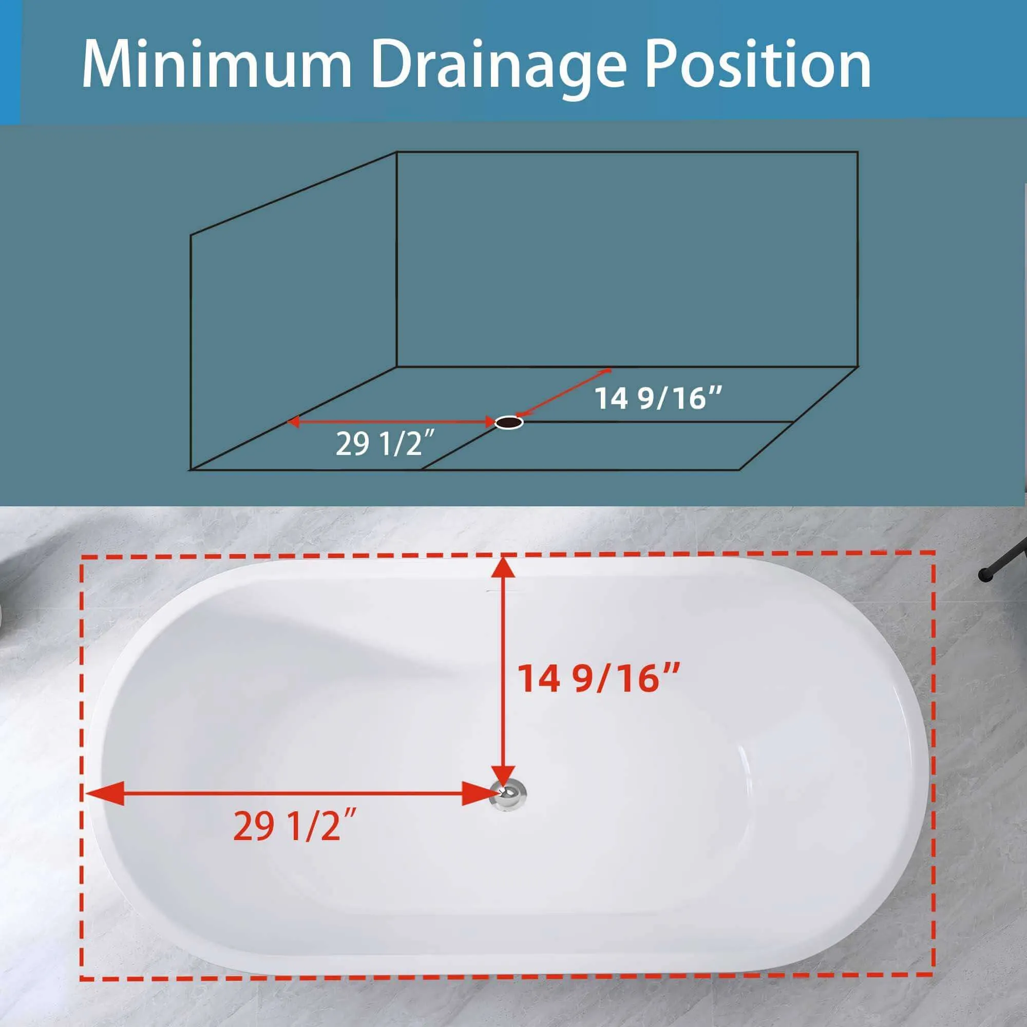 59" Acrylic Tub with Pop-Up Drain and Center Overflow Outlet