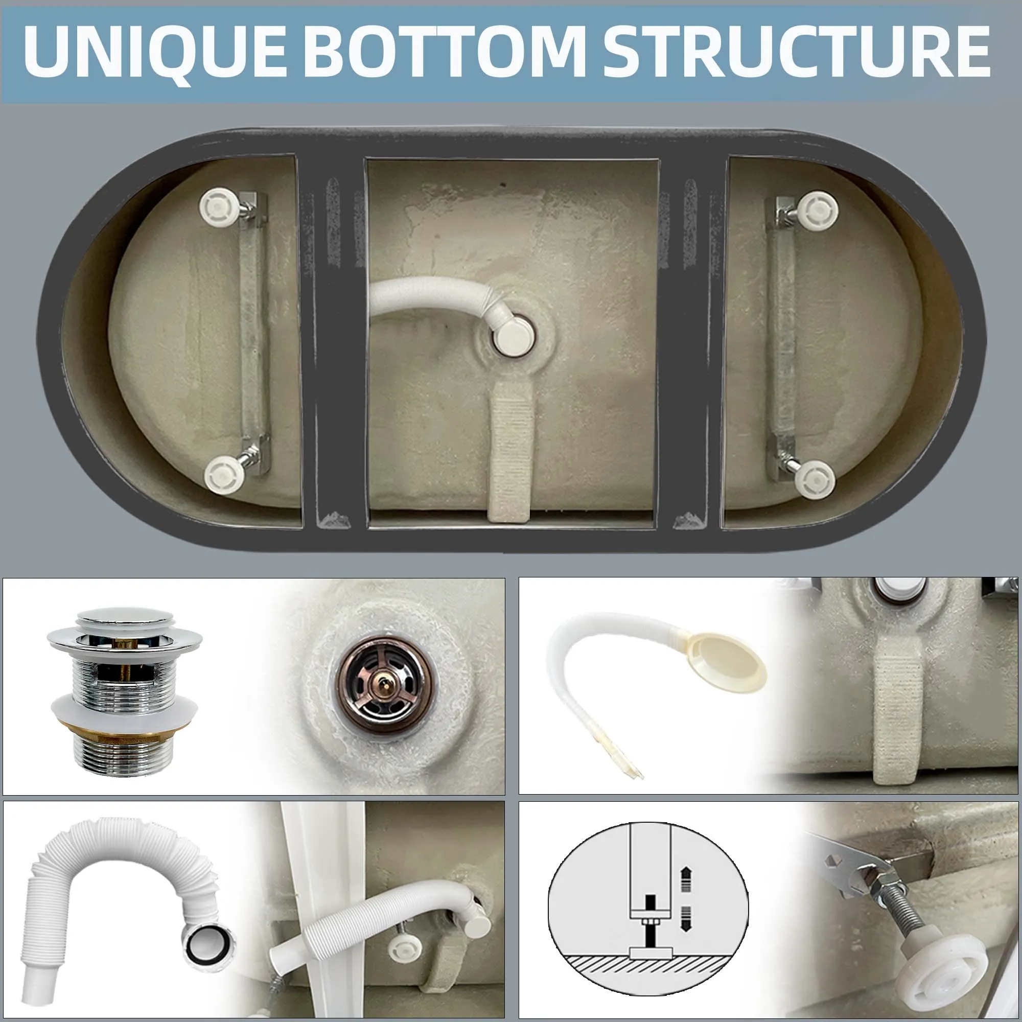 59" Acrylic Tub with Pop-Up Drain and Center Overflow Outlet