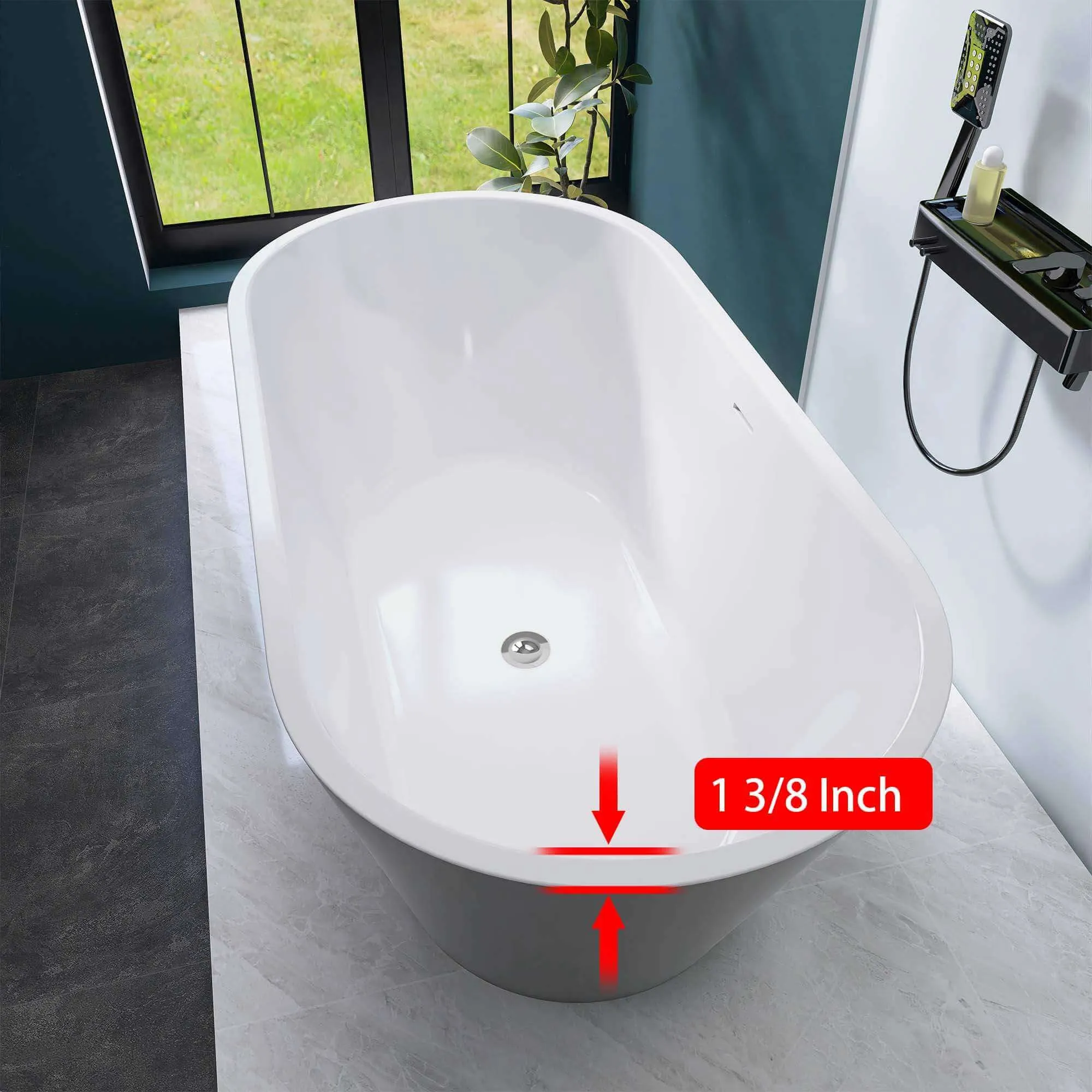 59" Acrylic Tub with Pop-Up Drain and Center Overflow Outlet