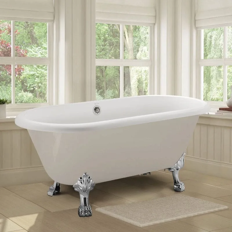 59" Double Ended Clawfoot Bathtub, Classical, Acrylic, IAPMO Certified