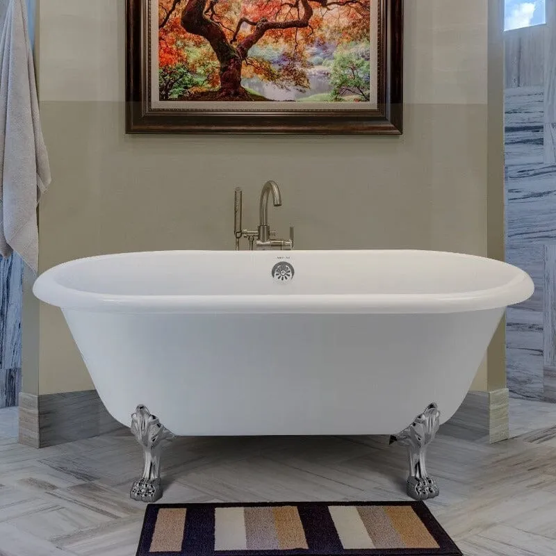 59" Double Ended Clawfoot Bathtub, Classical, Acrylic, IAPMO Certified