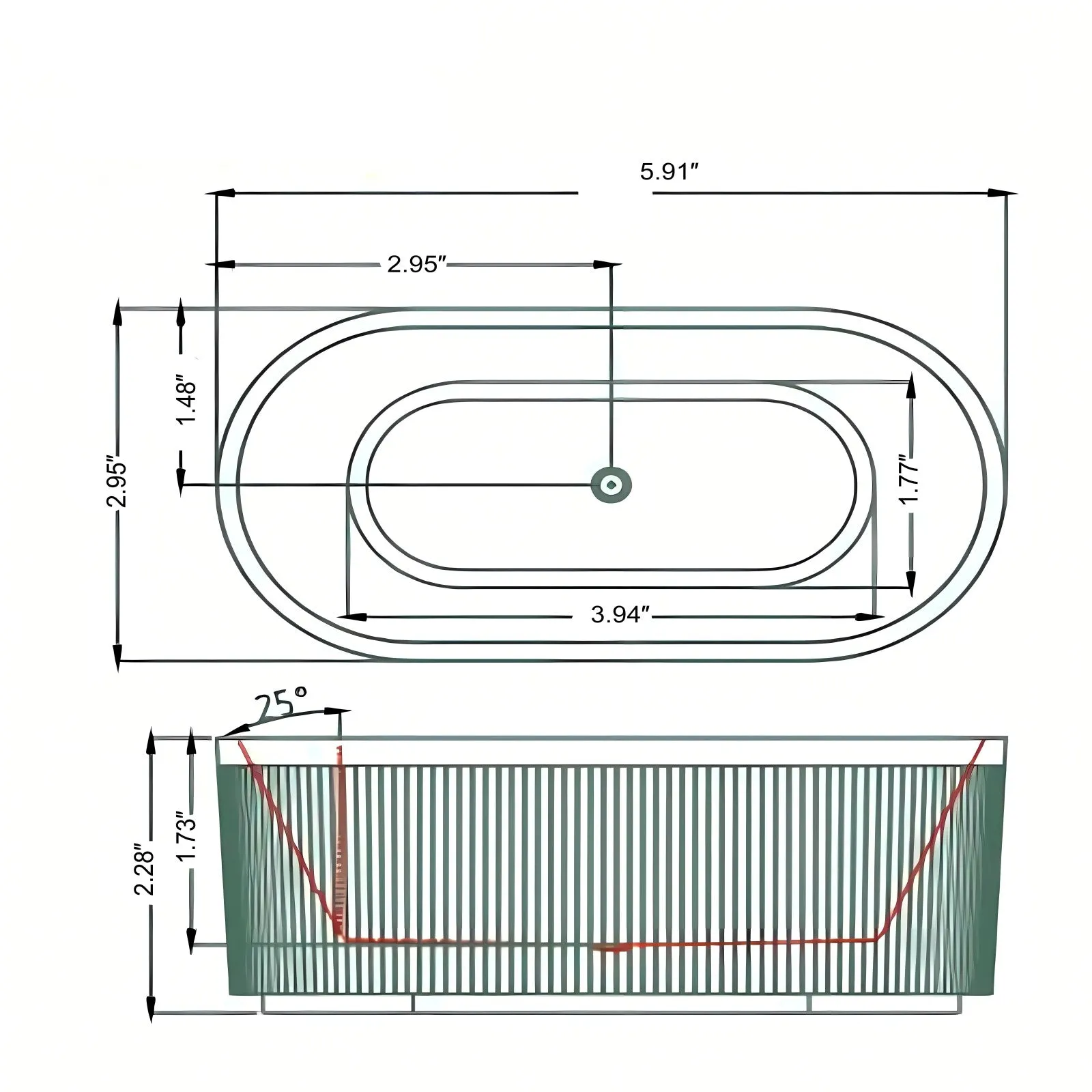 59" Pleated Acrylic Soaking Tub