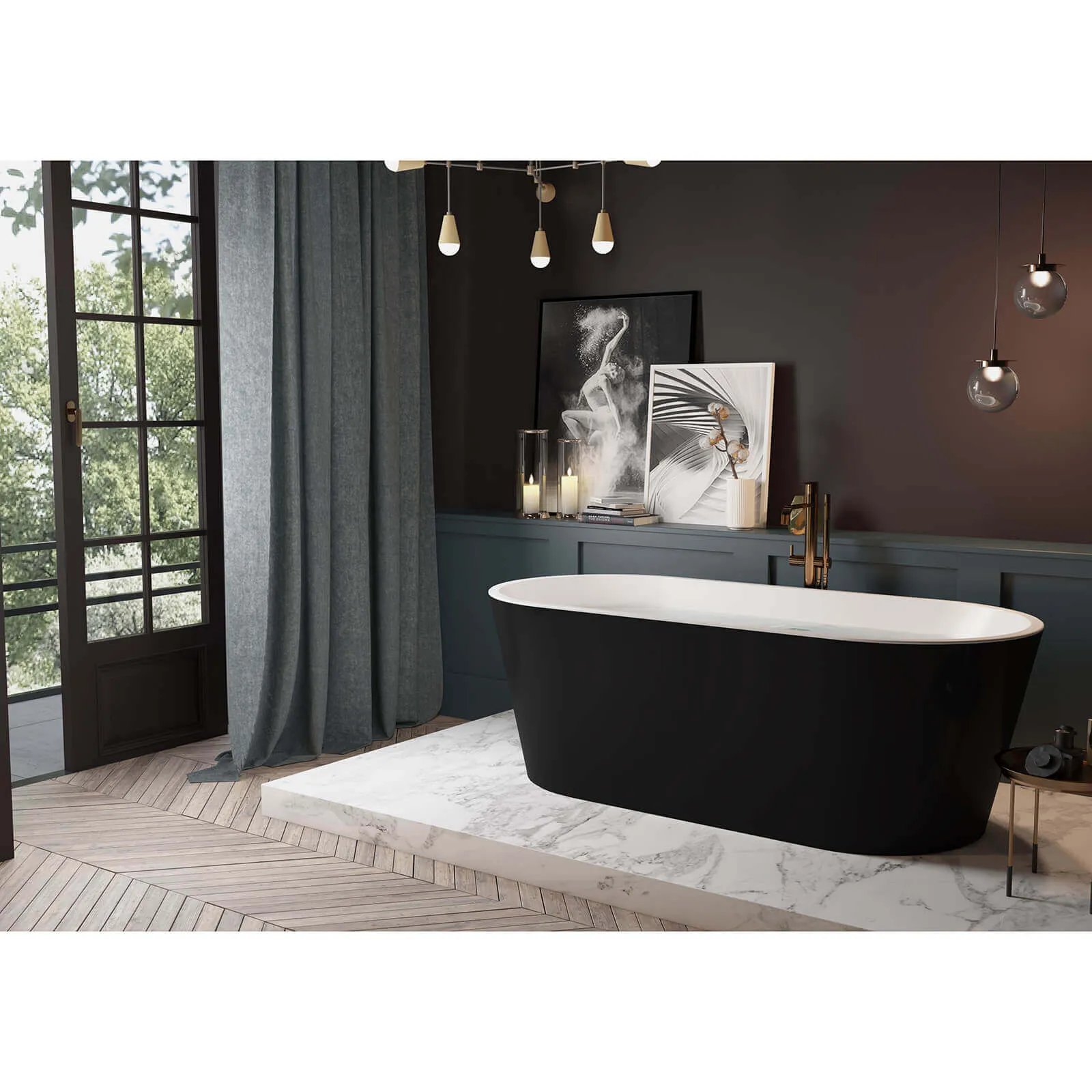 60" White   Black Acrylic Freestanding Bathtub