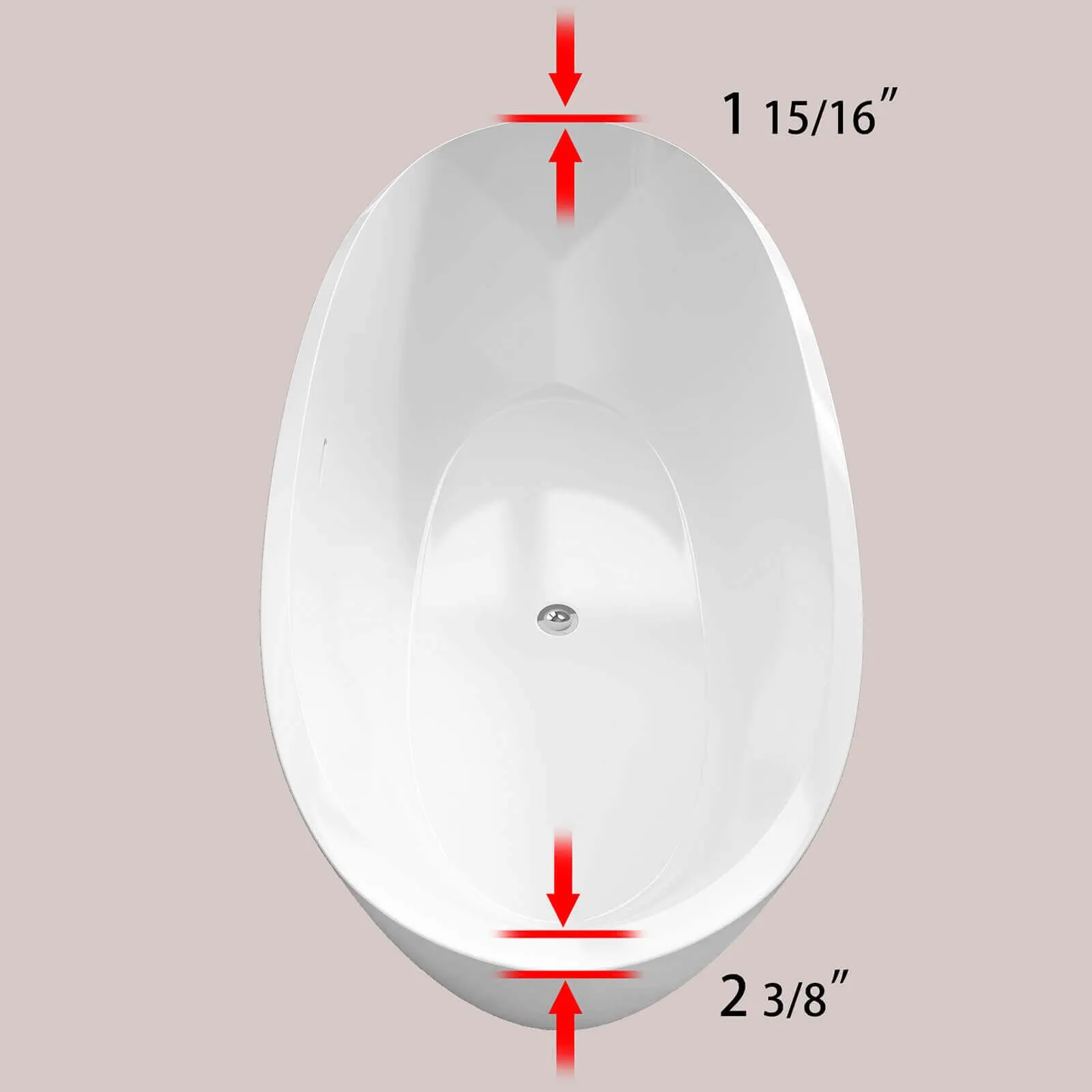 67" Acrylic Double Ended Tub with Center Overflow