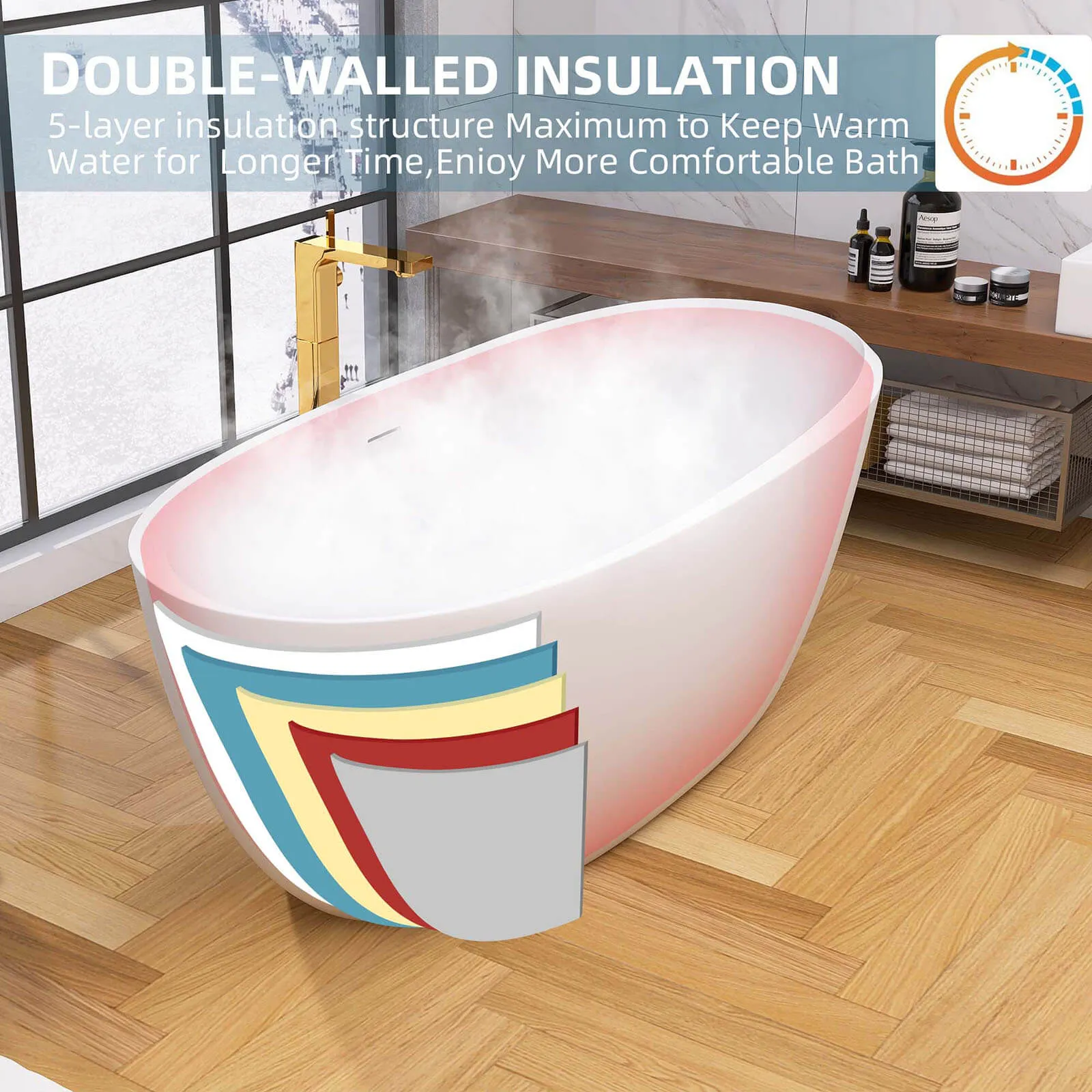 67" Acrylic Double Ended Tub with Center Overflow