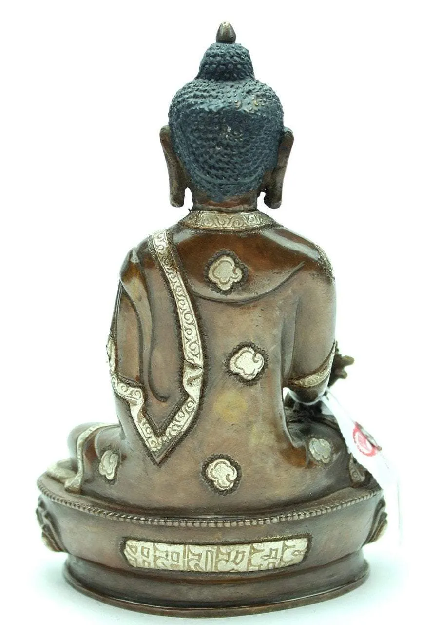 8 Inch Medicine Buddha Bronze and Silver Statue