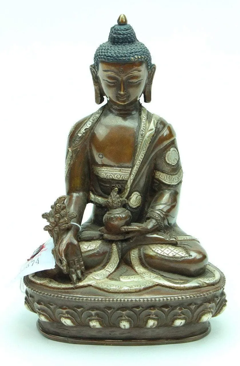 8 Inch Medicine Buddha Bronze and Silver Statue