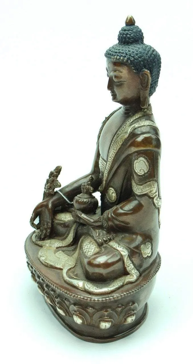 8 Inch Medicine Buddha Bronze and Silver Statue