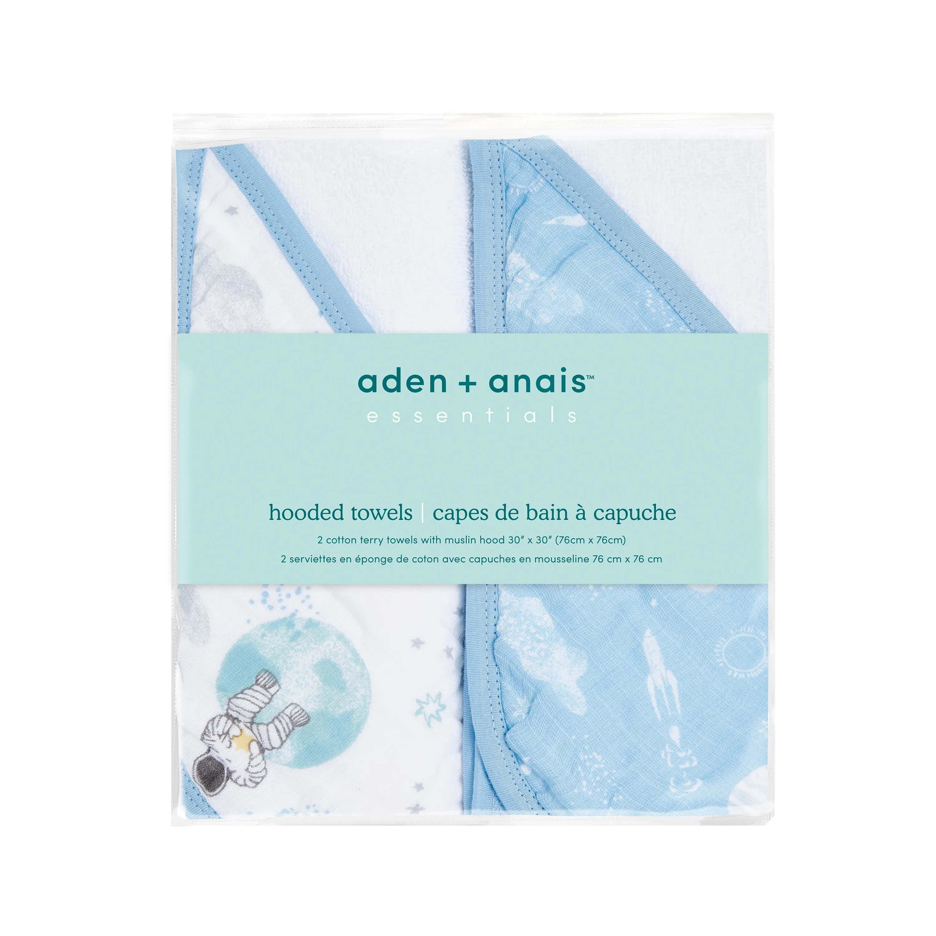 aden   anais Cotton Hooded Towels 2 pack Space Explorers Blue