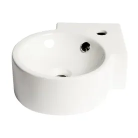 ALFI ABC121 White 17" Tiny Corner Wall Mounted Ceramic Sink with Faucet Hole