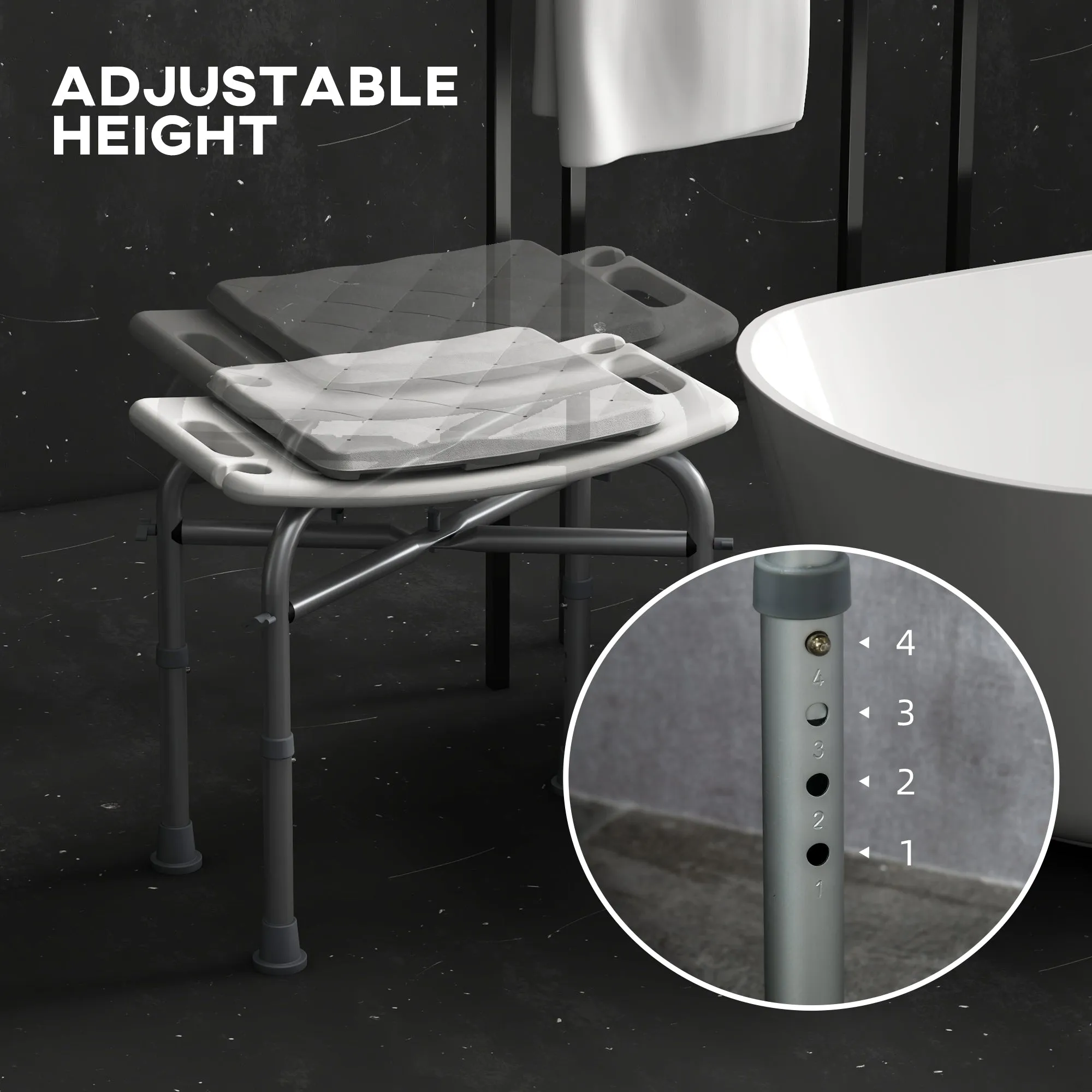 Aluminium Shower Stool for Elderly, Height Adjustable Shower Seat w/ Removable Padded Cushion, Shower Head Holder, Non-Slip