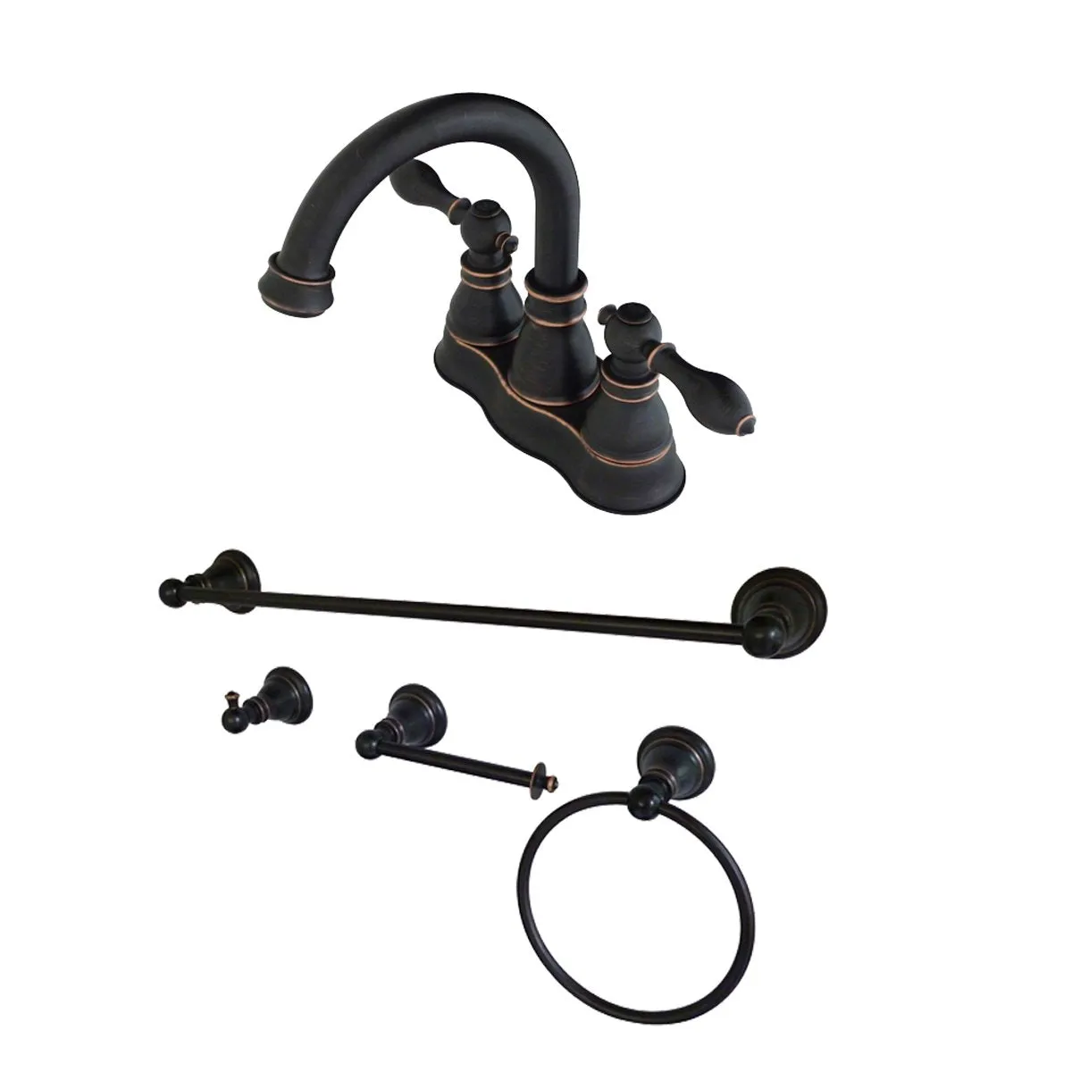 American Classic 4" Centerset Lavatory Faucet with Bathroom Accessory Package in Naples Bronze