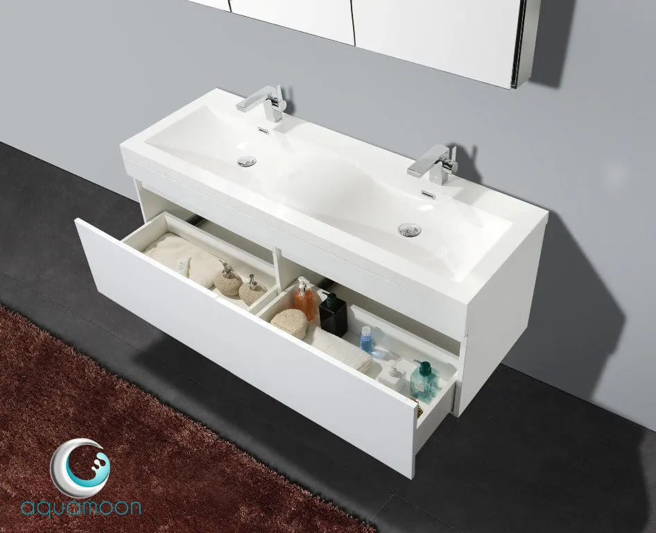 Aquamoon Hailey 56 White Double Modern Bathroom Vanity Set