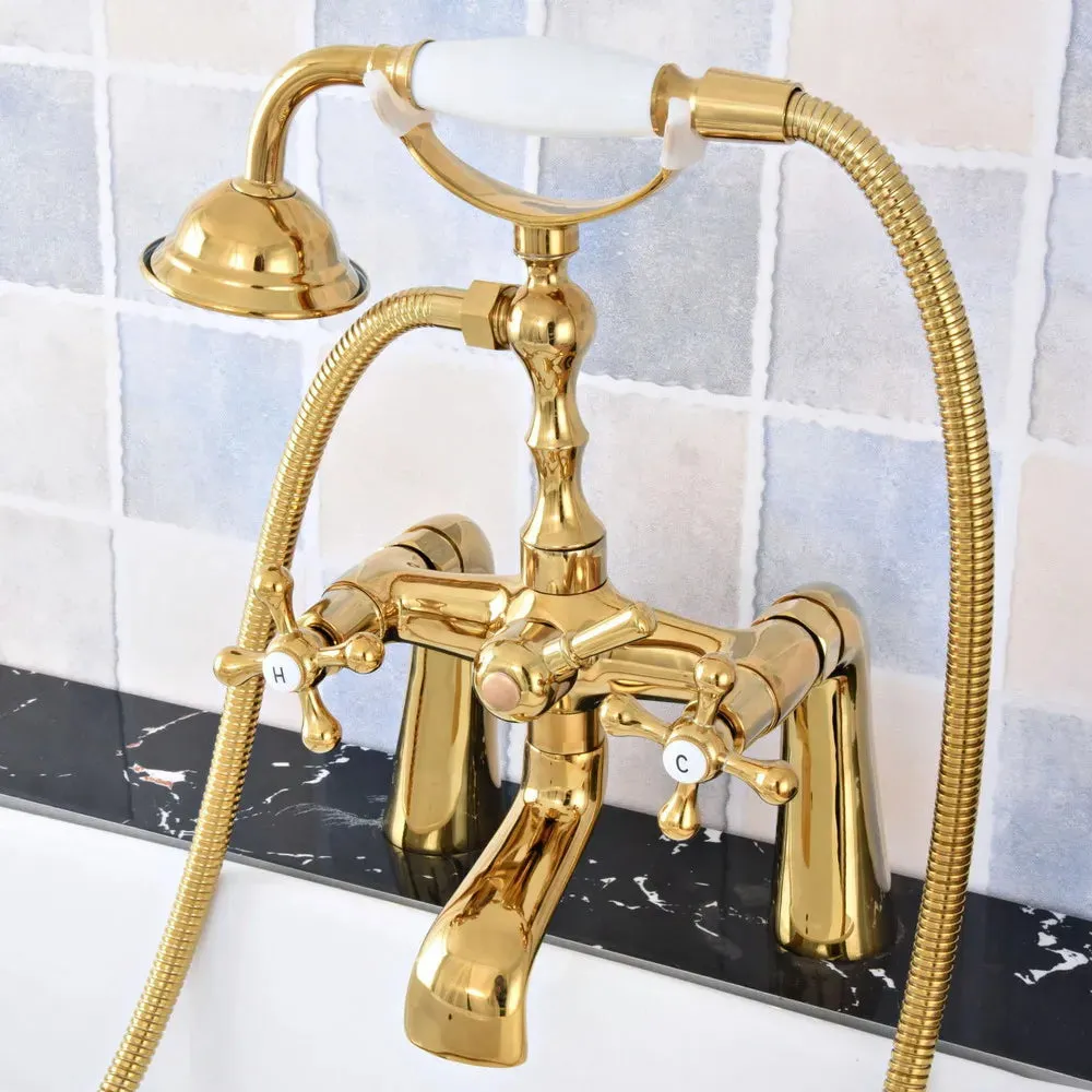 Bathtub Faucets Brass Deck Mount Swivel Tub Spout with Hand Shower