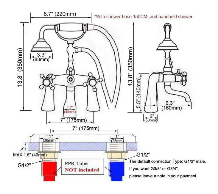 Bathtub Faucets Brass Deck Mount Swivel Tub Spout with Hand Shower