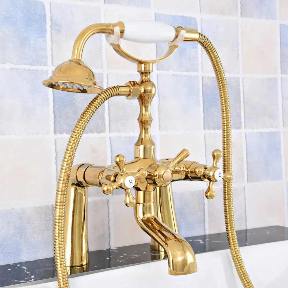 Bathtub Faucets Brass Deck Mount Swivel Tub Spout with Hand Shower