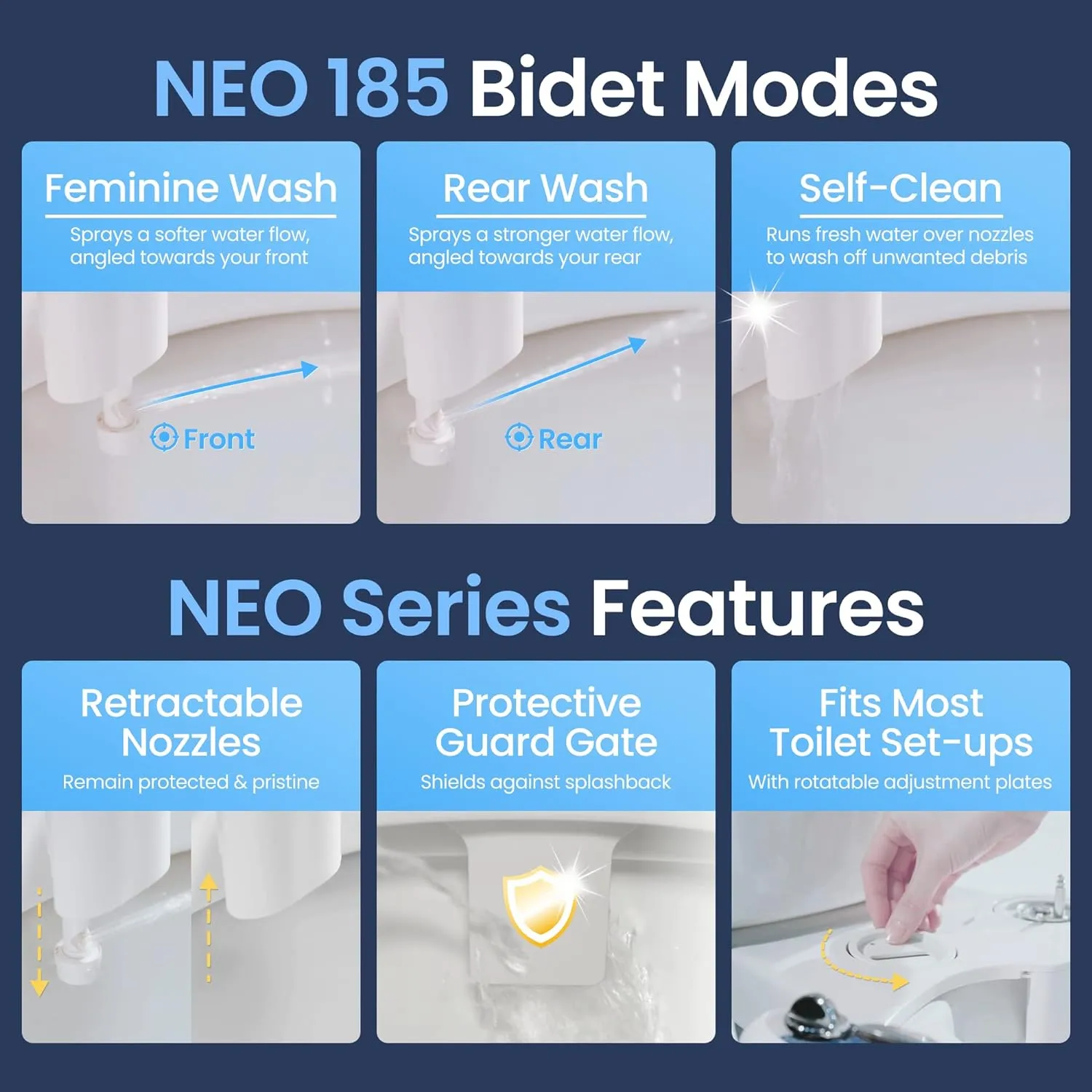 Bidet - Self-Cleaning, Dual Nozzle, Non-Electric Bidet Attachment for Toilet Seat, Adjustable Water Pressure