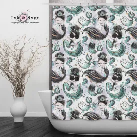 Breakfast At Tiffany Audrey Mermaid Caticorn Shower Curtains and Optional Bath Mats