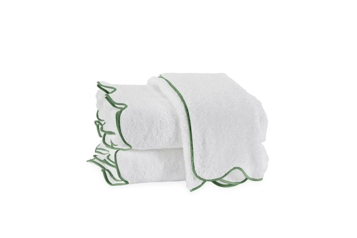 Cairo Scallop White with Palm Green Towels by Matouk