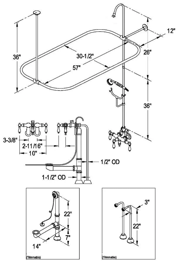 Chrome Clawfoot Tub Faucet Add-A-Shower Kit