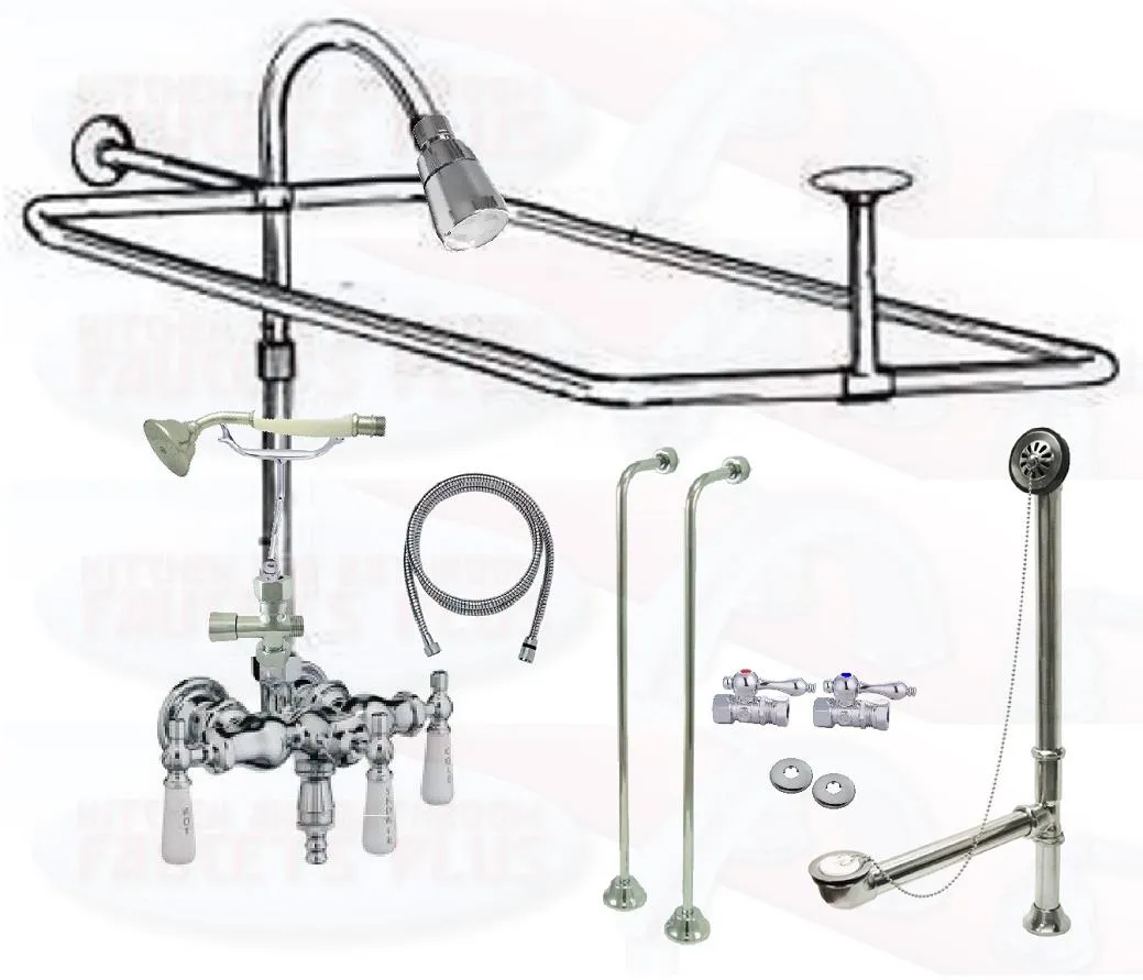 Chrome Clawfoot Tub Faucet Add-A-Shower Kit