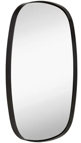 Contemporary Brushed Metal Oblong Wall Mirror | Glass Panel Black Framed Rounded Corner