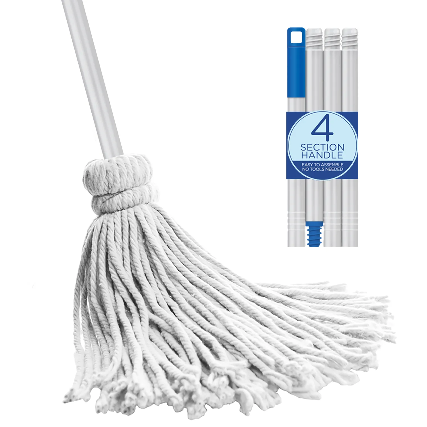 Cotton Deck Mop - 12 oz. w/ Polished Aluminum 48" 4-Piece Threaded Handle