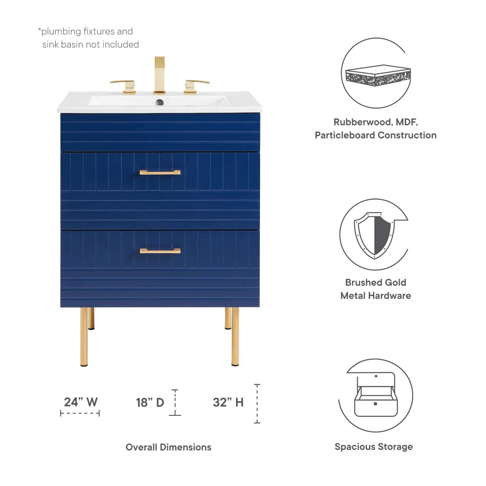 Daybreak 24" Bathroom Vanity Cabinet (Sink Basin Not Included) Blue EEI-5106-BLU