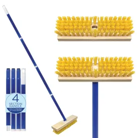 Deck Scrub Brush with 48" Long Broom Handle and 9.0" x 3.5" scrubber w/ 4-piece handle and 2 heads