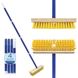 Deck Scrub Brush with 48" Long Broom Handle and 9.0" x 3.5" scrubber w/ 4-piece handle