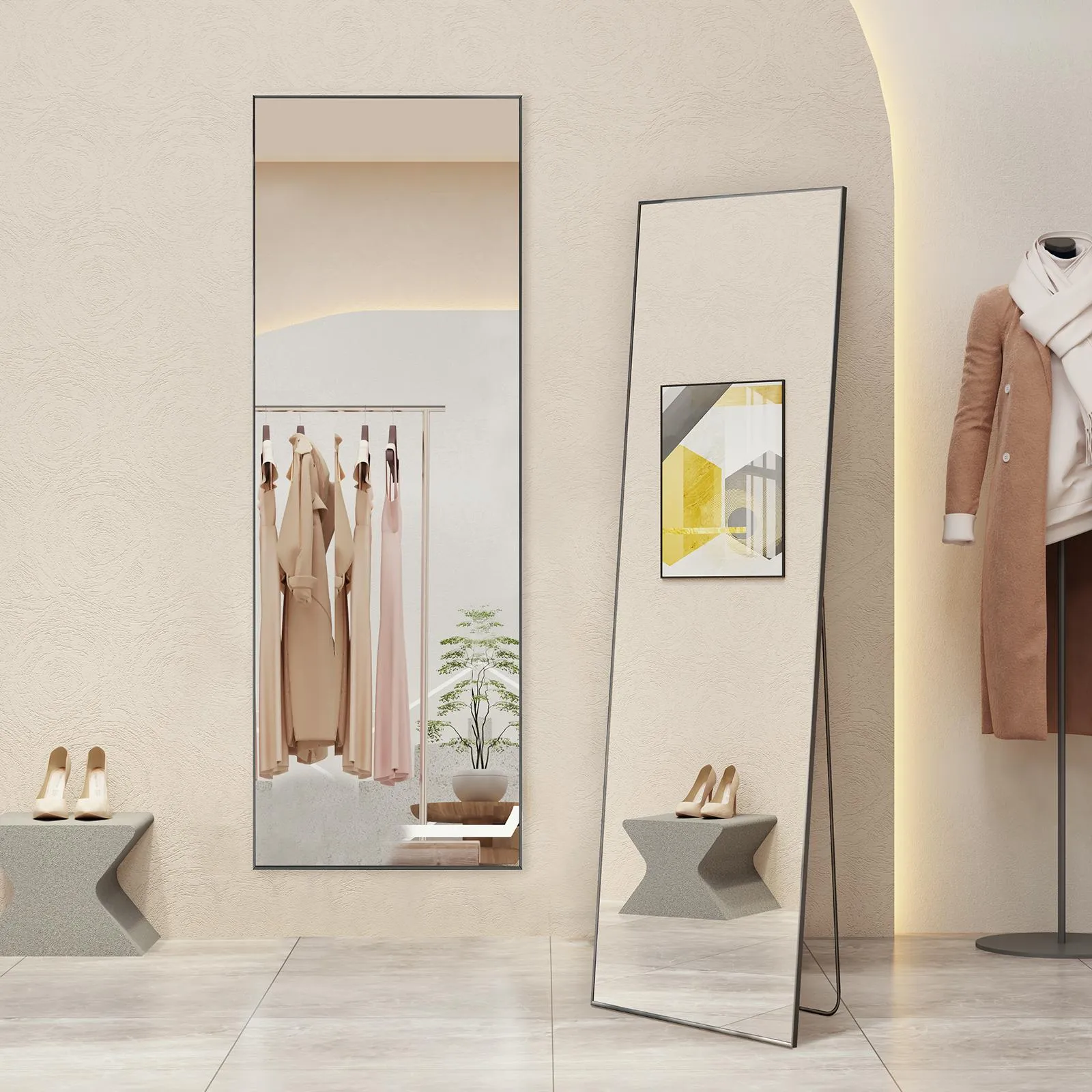 Full Length Mirror Standing Rectangle Floor Mirrors Body Dressing Wall-Mounted Mirror