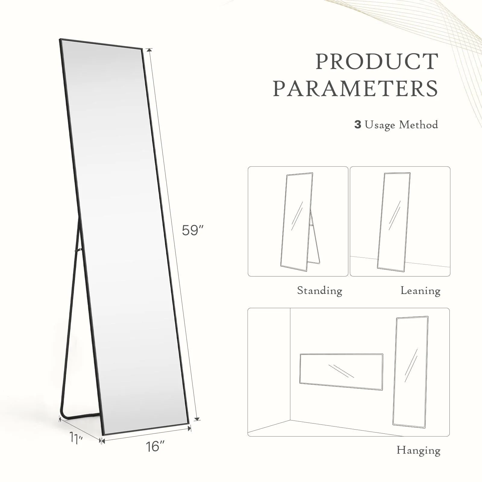 Full Length Mirror Standing Rectangle Floor Mirrors Body Dressing Wall-Mounted Mirror