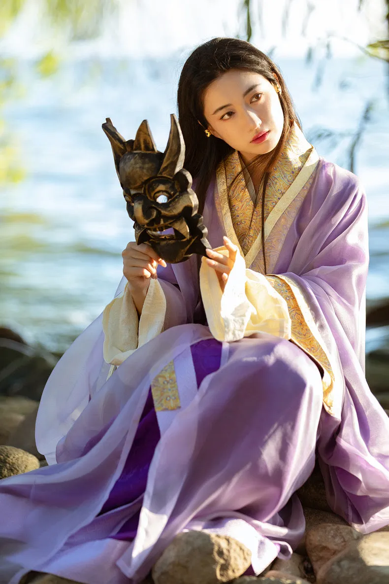 Historically Accurate Han Dynasty Hanfu, Straight Hem Robe, Amethyst 汉紫