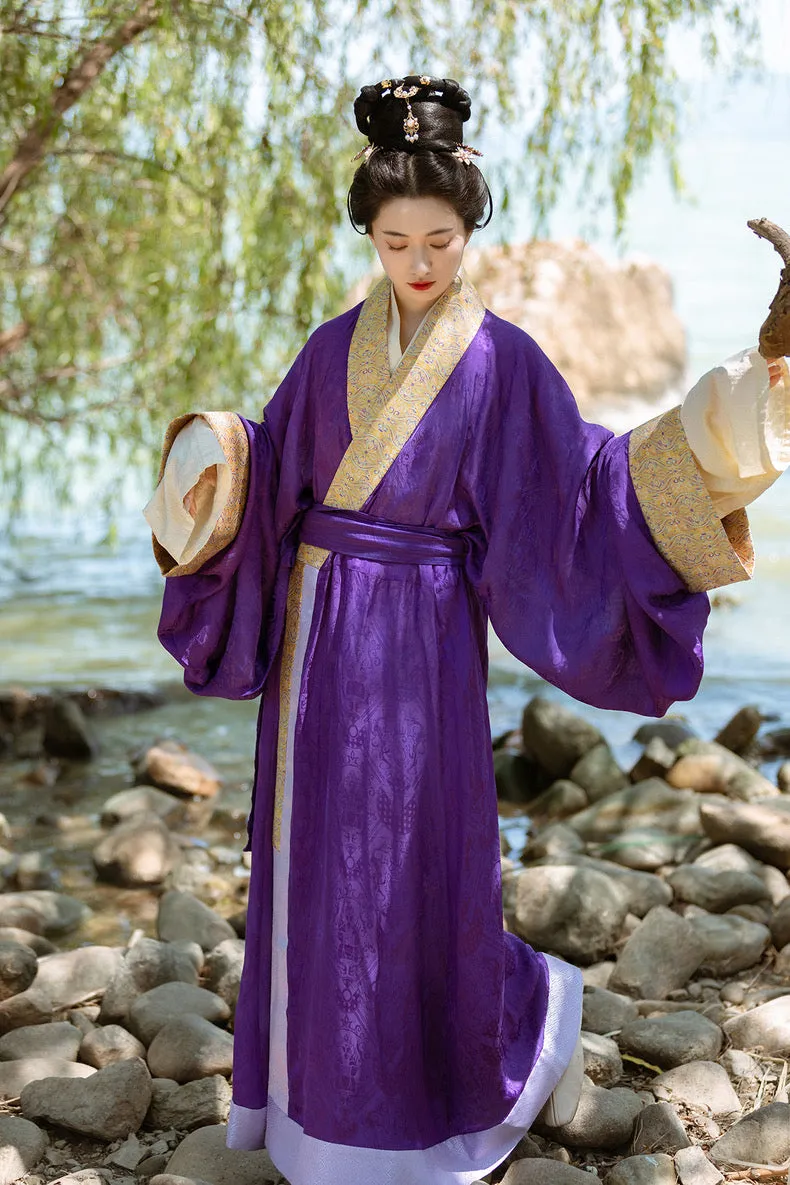 Historically Accurate Han Dynasty Hanfu, Straight Hem Robe, Amethyst 汉紫