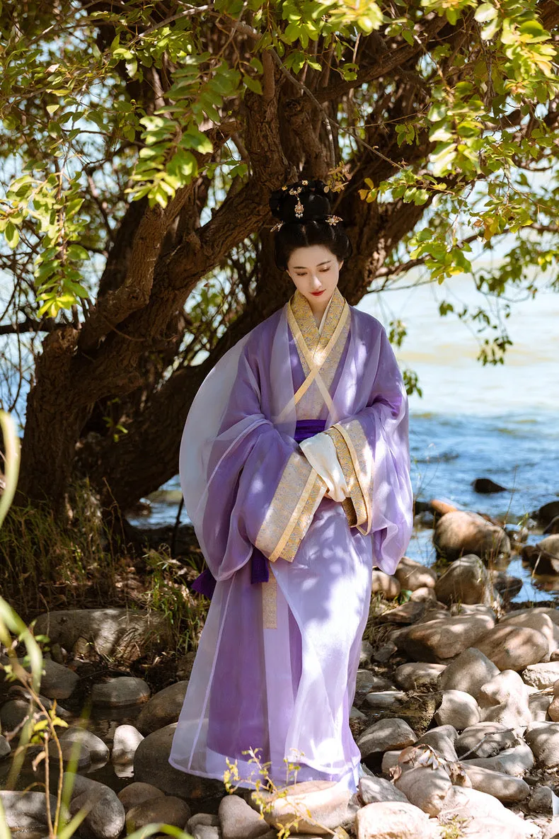 Historically Accurate Han Dynasty Hanfu, Straight Hem Robe, Amethyst 汉紫