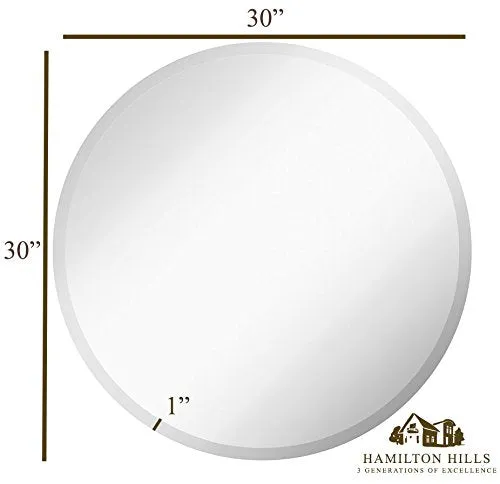 Large Simple Round 1 Inch Beveled Circle Wall Mirror Frameless 30 Inch Diameter Circular