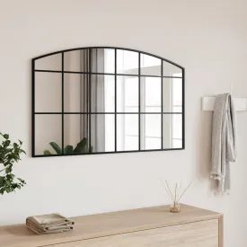 Le Caen | Larege Black Grid Wall Mirror 39.4"x23.6" Arch Iron