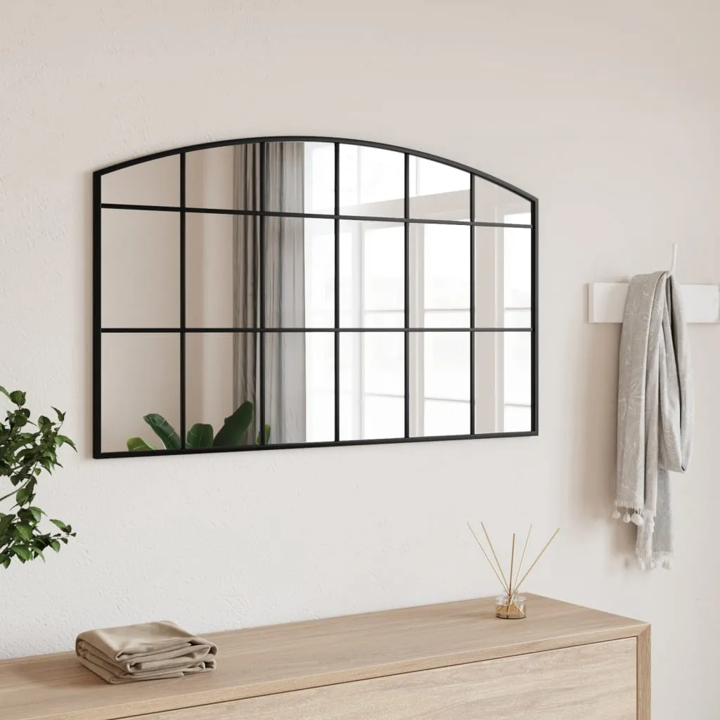 Le Caen | Larege Black Grid Wall Mirror 39.4"x23.6" Arch Iron