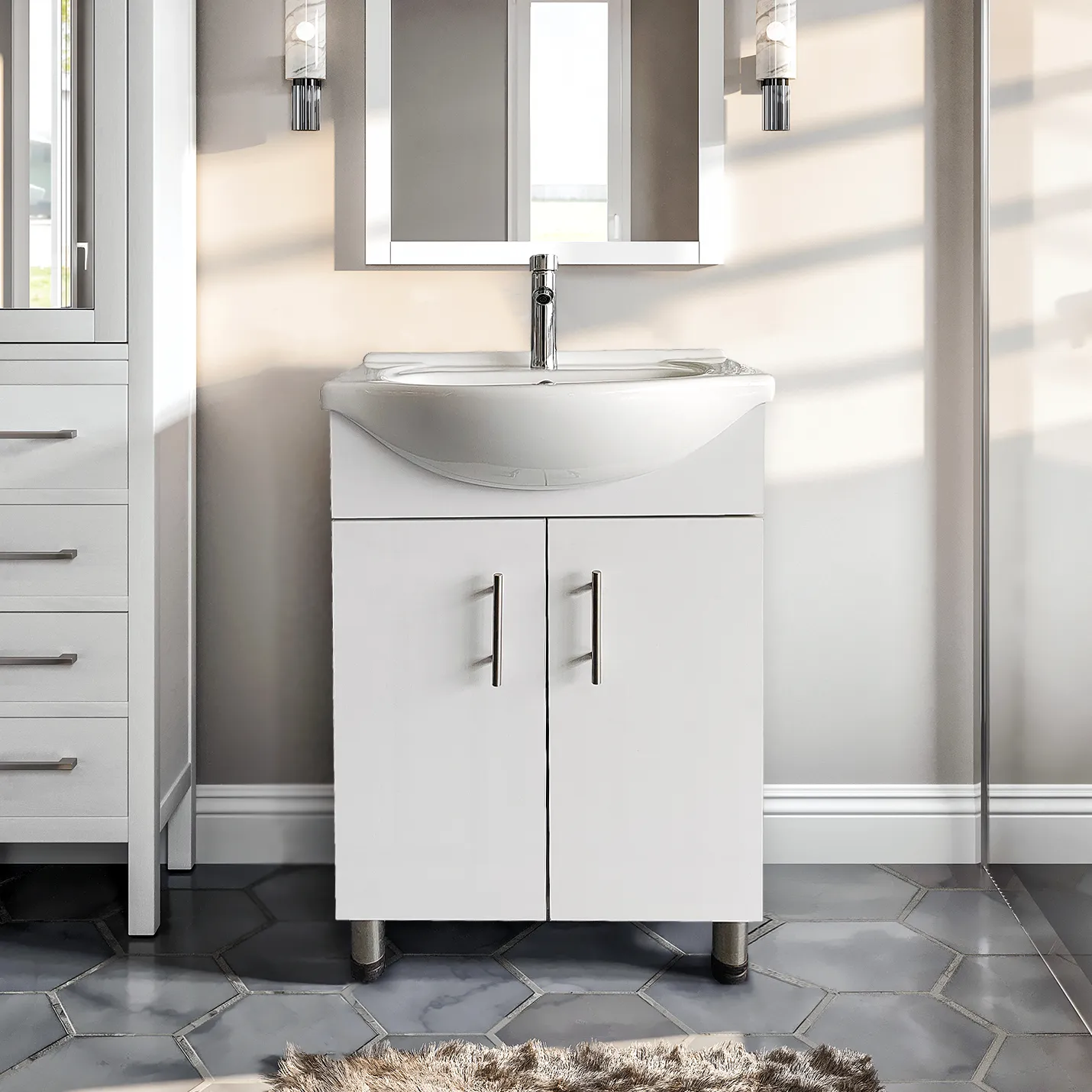 Lilly 24" W x 18" D x 34" H Euro-Style Vanity in White with Ceramic Vanity Top