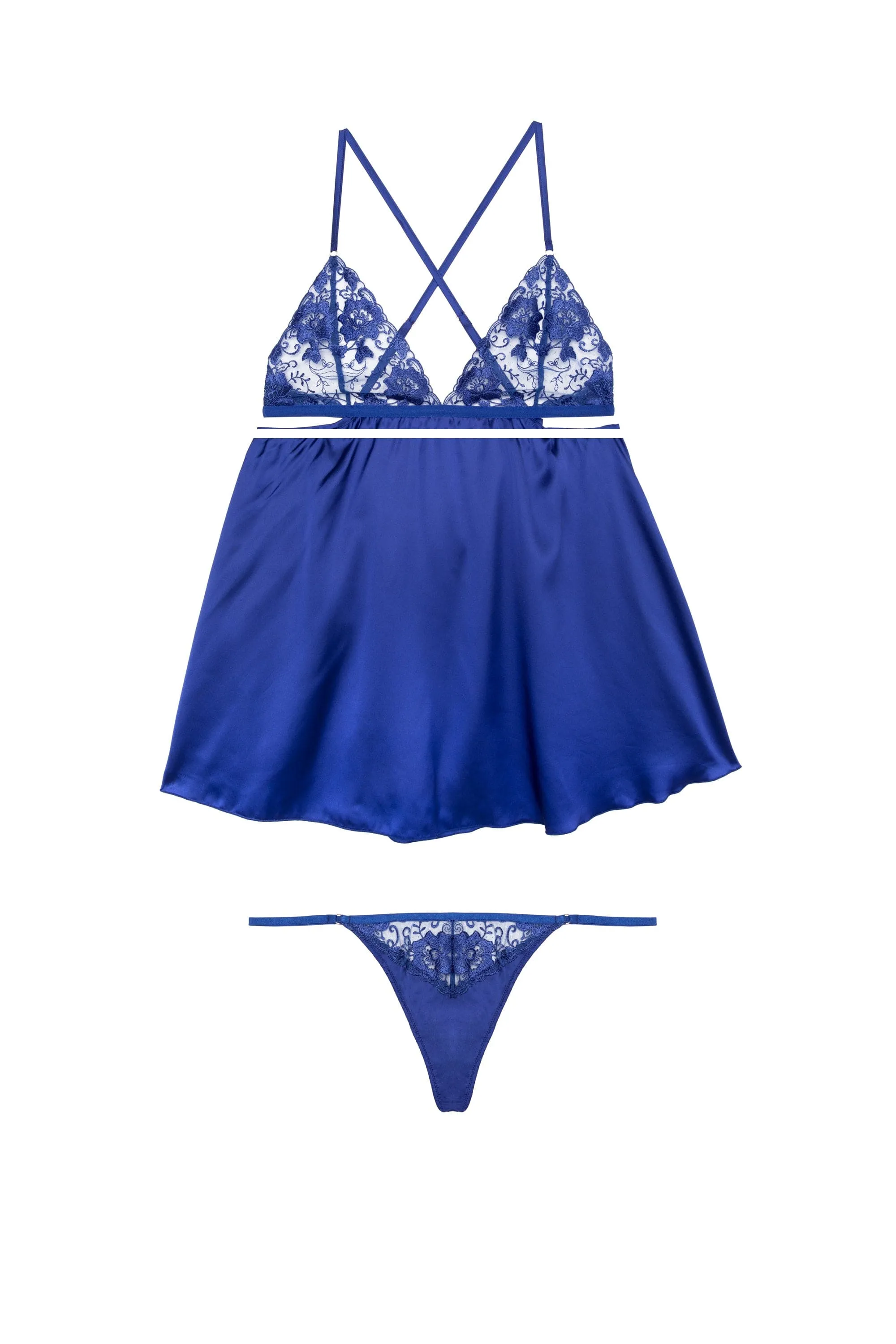 Lola Electric Blue Satin Babydoll and Thong Set