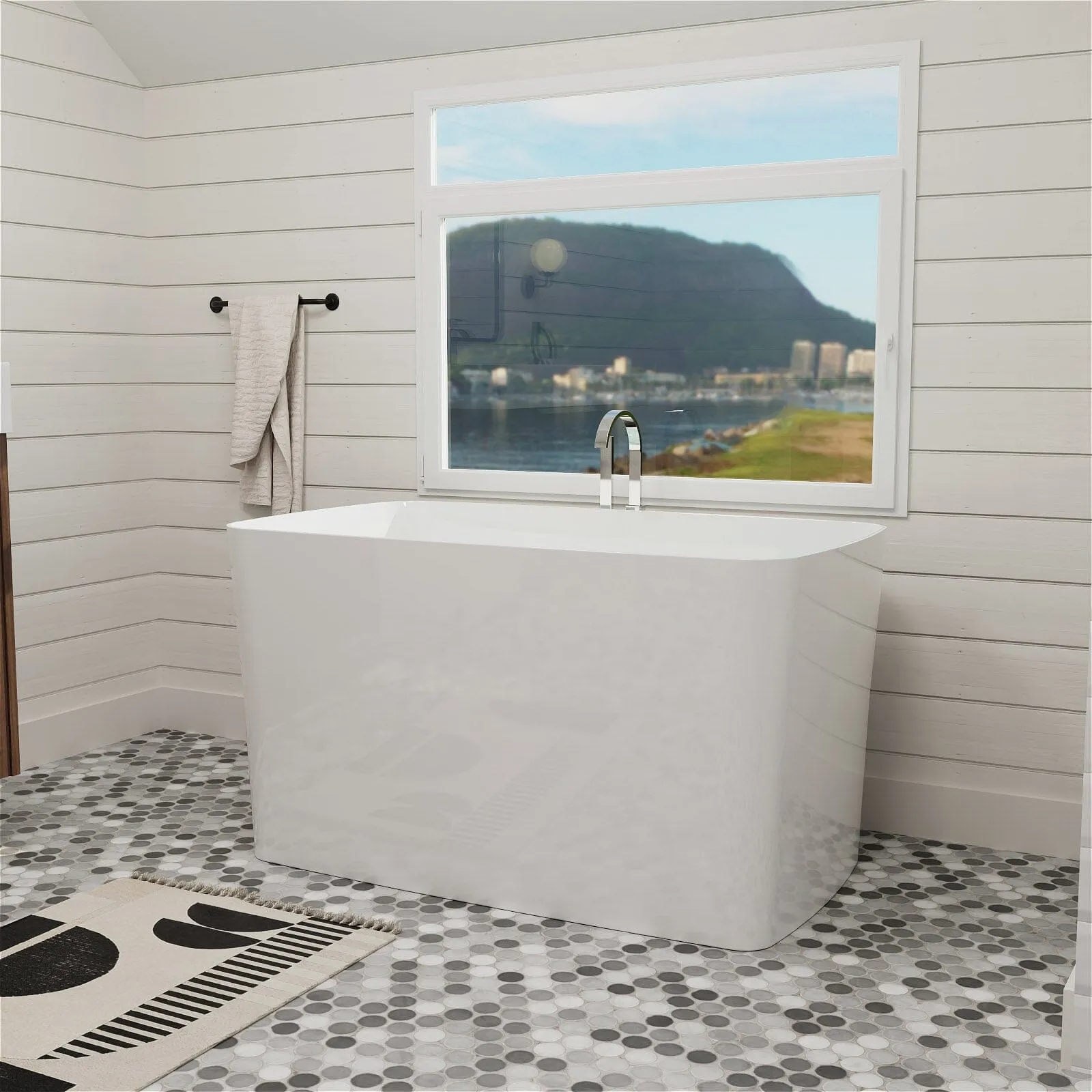 Mokleba 47'' Acrylic Rectangle Freestanding Built-in Seat Japanese Soaking Bathtub