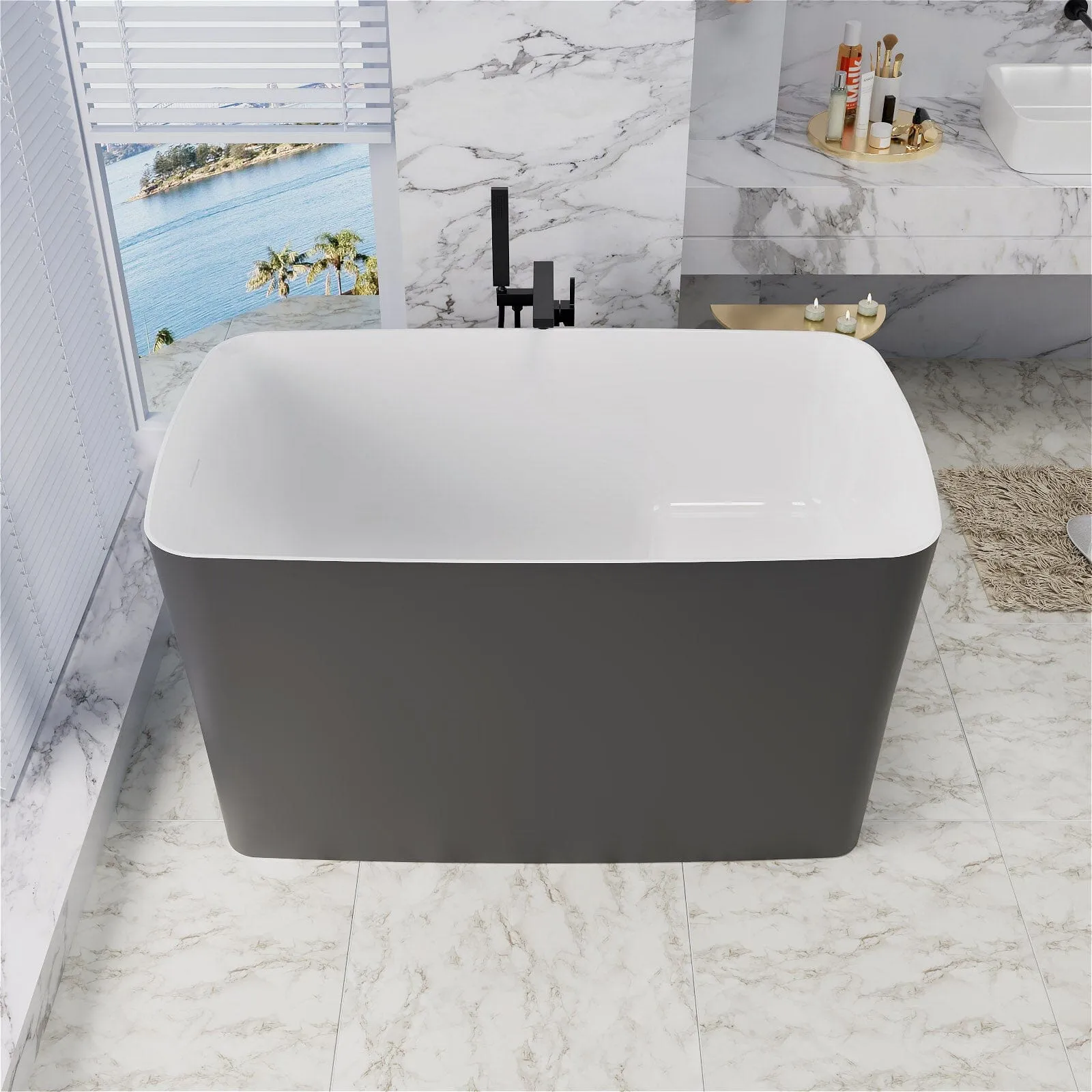 Mokleba 47'' Acrylic Rectangle Freestanding Built-in Seat Japanese Soaking Bathtub