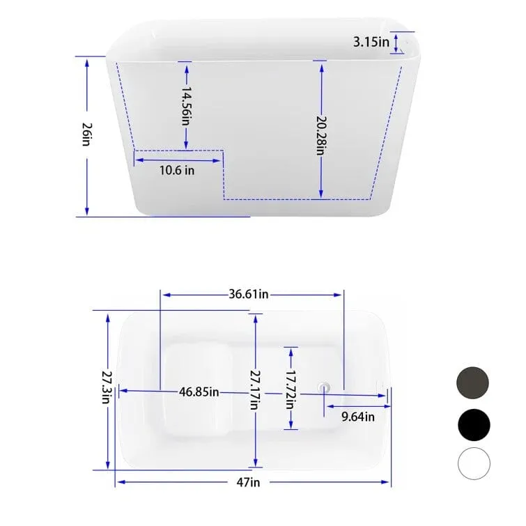 Mokleba 47'' Acrylic Rectangle Freestanding Built-in Seat Japanese Soaking Bathtub