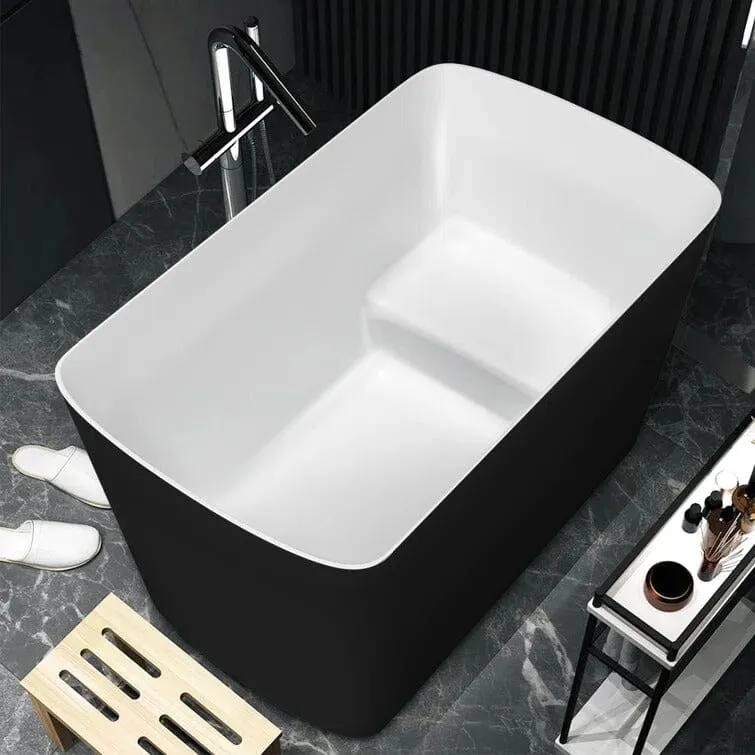 Mokleba 47'' Acrylic Rectangle Freestanding Built-in Seat Japanese Soaking Bathtub