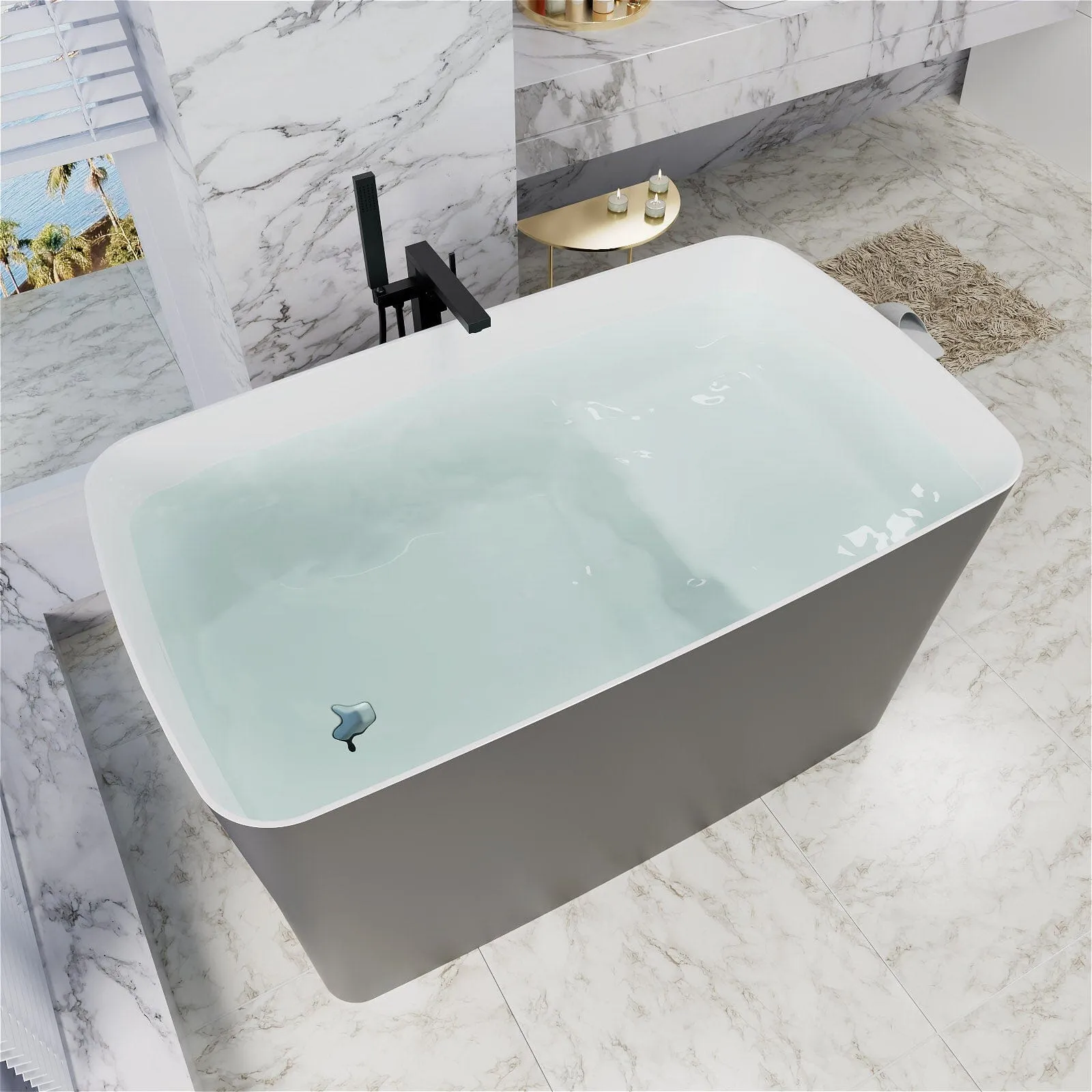 Mokleba 47'' Acrylic Rectangle Freestanding Built-in Seat Japanese Soaking Bathtub